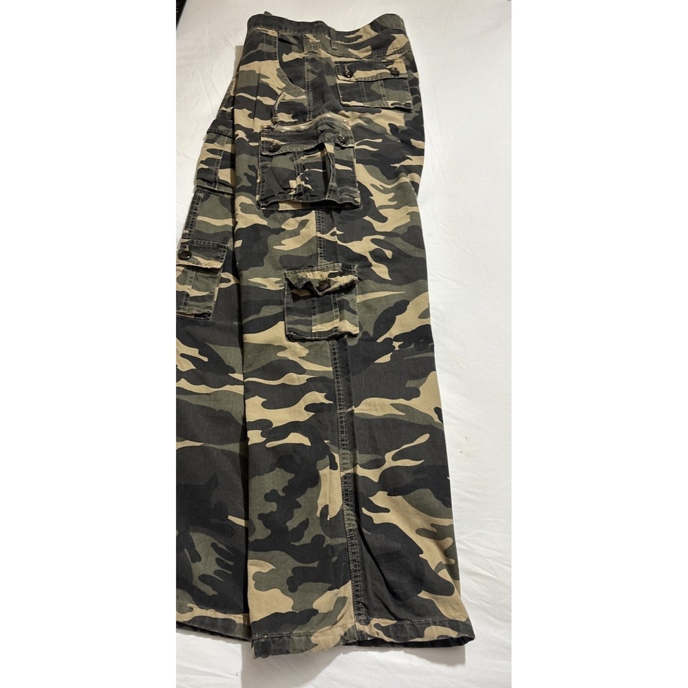 Mens Woodland Camo Cargo Pants Green Brown Tan Utility Multi Pocket Trousers - Picture 6 of 14